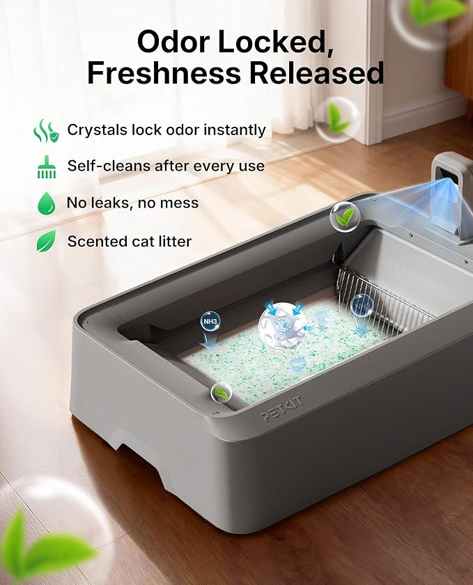 PETKIT Crystal Cat Litter with Tray, Suitable for Purobot Crystal Duo Automatic Litter Box, Dust-Free Mess-Free No Refilling, Odor Control (Green-Botanical Freshness,4.5 lb×4 Packs)