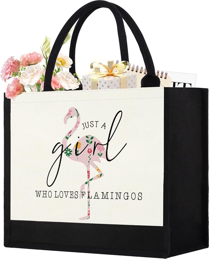 Canvas Tote Bag for Women, Cute Flamingo Gifts for Women, Flamingo Lover Gifts Aesthetic Beach Bag Reusable Grocery Bag, Birthday Christmas Gift for Mom Daughter Friends Sisters Who Loves Flamingos