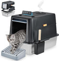 Smart Odor Control Stainless Steel Cat Litter Box with Lid, Smart Cat Litter Box with Infrared Sensor, Large Automatic Litter Boxs for Cats, 3 in 1 Design and 135° Flip-Top, Litter Scoop & Foot Pedal