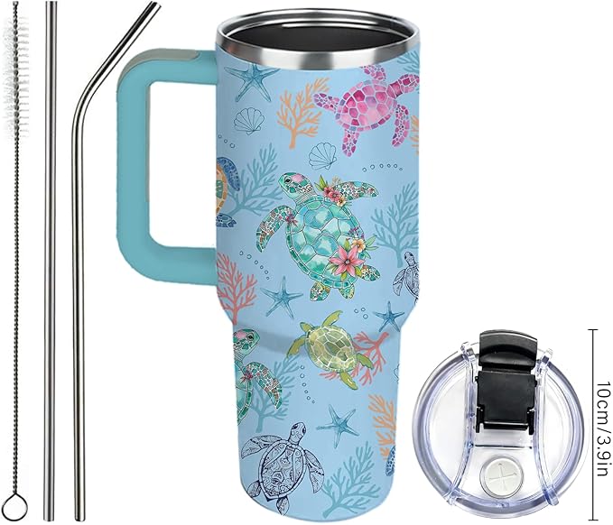 Turtle Tumbler 40oz, Classic Blue Sea Turtles Themed Gifts for Women Girls Turtles Lovers on Birthday Christmas Summer, Travel Stainless Steel Coffee Cup Double Wall Vacuum Insulated Mug