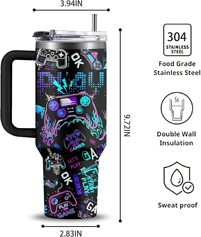 Gaming Gifts for Men Boys, Gamer Gifts for Men, 40oz Gamer Tumbler Cup, Gaming Mugs, Teen Boy Gift Gamings Stuff, Gaming Gamepad Present for Son, Birthday Gift for Him Boys Gamings Cup(Style2)