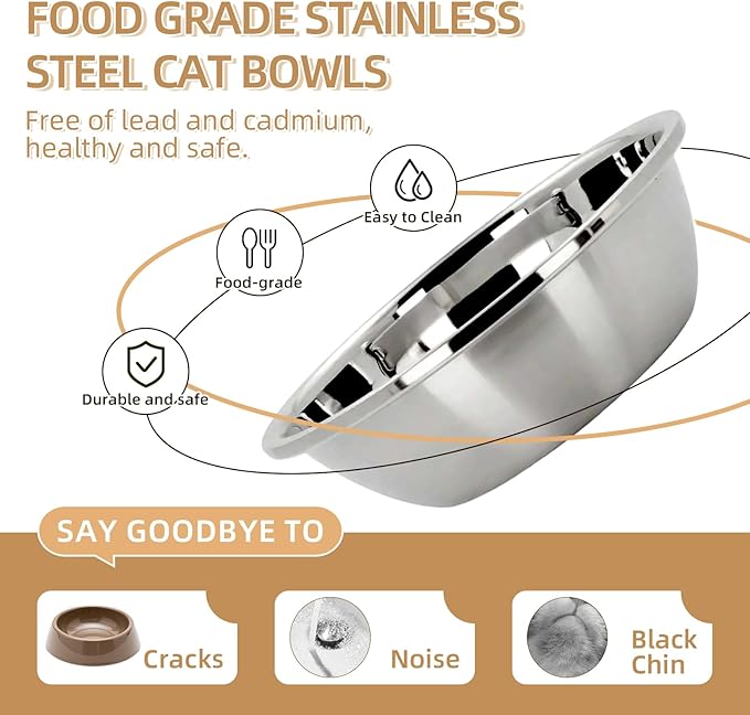 Elevated Cat Bowl, Raised Cat Food and Water Bowl Set for Indoor Cats, Splash Proof with 3 Stainless Steel Pet Food Bowls for Cats and Puppies, Whisker Fatigue and Dishwasher Safe - Purple