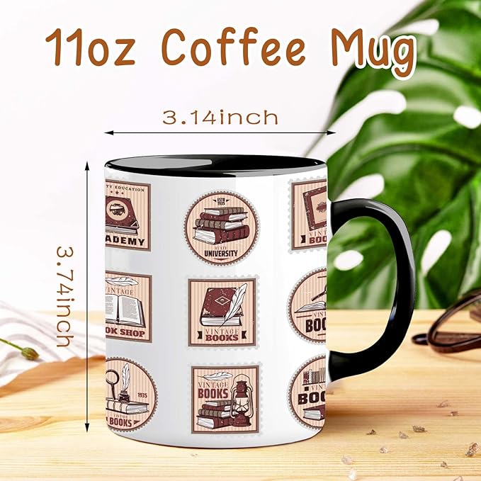 Book Lover Mug 11 oz, Funny Bookish Stamp Gifts, Library Theme, Cute Novelty Coffee Cup for Book Lovers & WritersUnique Gift for Women Readers, Bookworm, Librarian