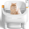 Thereye Self-Cleaning Cat Litter Box,Open-Top Automatic Litter Box with App Control for Multiple Cats, Safety Sensors Protection, Odor Control Includes Trash Bags,Large Waste Bin, White Yellow
