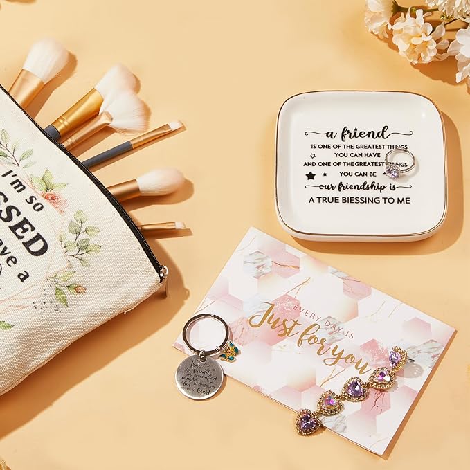 PUDDING CABIN Friend Gifts for Women, Birthday Gifts for Women Friends Basket Jewelry Dish Set, Friendship Gifts for Women