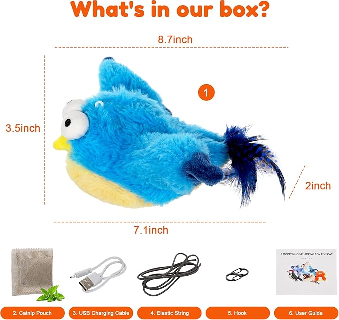 Flying Bird Cat Toys - Interactive Simulated Chirping & Flapping Wings, Realistic Flappy Chase with Catnip, Viral USB Rechargeable Motion-Activated Toy for Indoor Cats