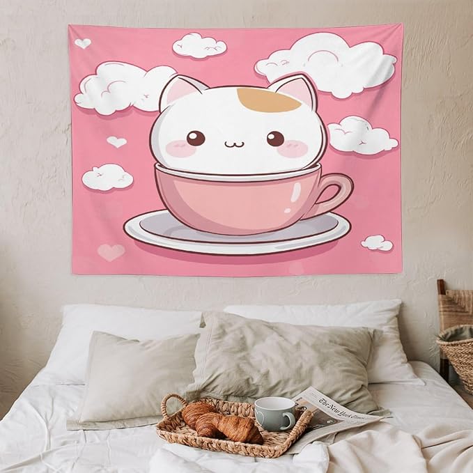 MaSiledy Kawaii Cat Tapestry Wall Hanging Cat Lover Gifts Aesthetic Bedroom Tapestries Landscape Tapestry Wall Art Home Decoration for Bedroom Living Room Dorm 30"x40" Gift for Christmas