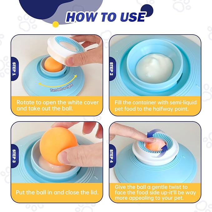 Cat Liquid/Wet Food Licking Bowl, Slow Feeding Pet Bowl, Cat Lick Ball Bowl, Non-Slip Design, Slow Eating, Pet Anxiety Relief Toy, Interactive Cat Bowl（White Ball）