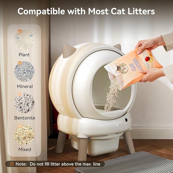 Self Cleaning Litter Box - E2 Automatic Cat Litter Box Smart Robot, APP Control,Weight Monitoring - Ultra-Quiet, for Medium Cats and Kittens, Safe Anti-Pinch Litter Box