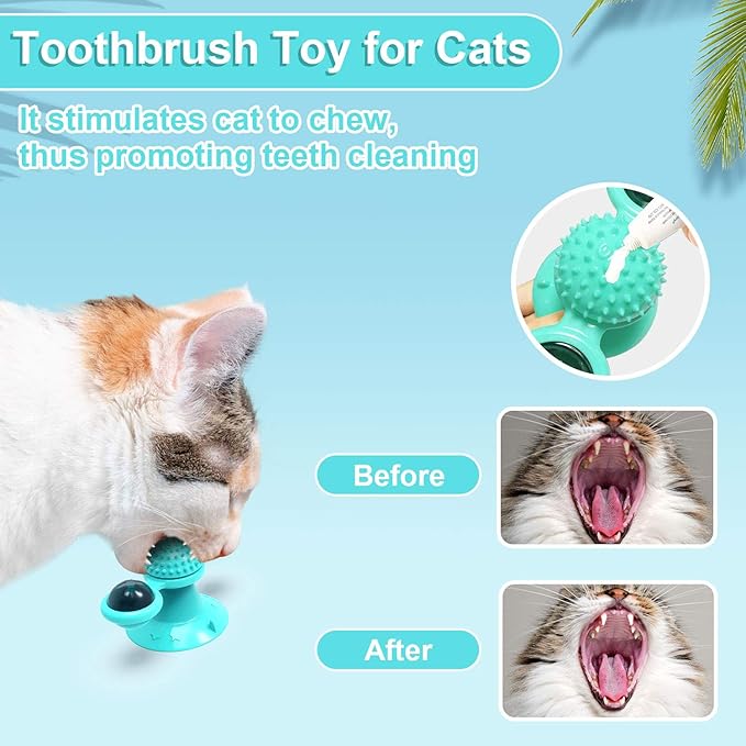 Interactive Windmill Cat Toys with Catnip : Cat Toys for Indoor Cats Funny Kitten Toys with LED Light Ball Suction Cup‖Cat Nip Toy for Cat chew Exercise (Blue)