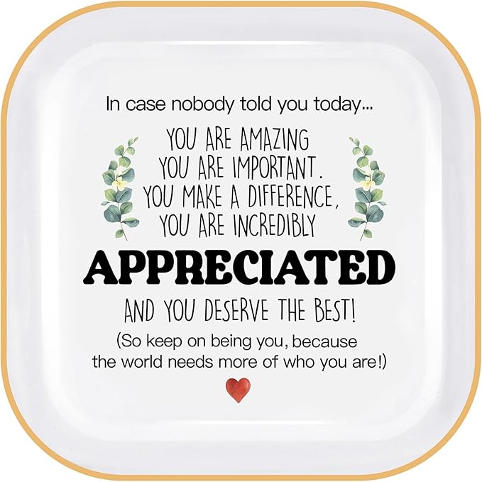 PUDDING CABIN Inspirational Gift Trinket Dish - Thank You Gifts for Women Friends - Teacher Appreciation Gifts for Coworker Employee Staff- Motivational Quote Jewelry Tray(4 x 4 Inches)