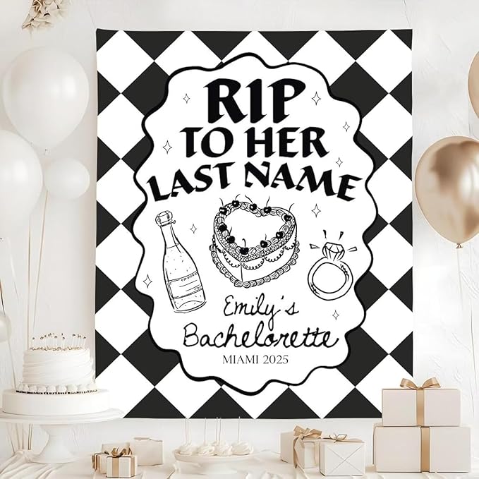 PHHUY RIP to Her Last Name Bachelorette Tapestry - Spooky Gothic Halloween Wall Hanging Décor for Pre-Wedding Party, Dark Aesthetic Accent Banner for Bridal Shower Nighttime Bridal Bash Celebration