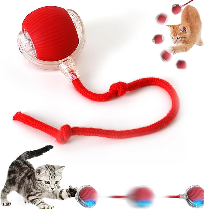 2025 New Interactive Dog Cat Toys Balls, Interactive Rolling Ball Cat Toy, 360° Smart Automatic Rolling Pet Ball (red, one Size)