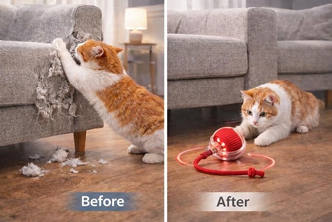 OAOAPLOS® Interactive Cat Toy Rolling Ball, Automatic Self-Moving Rechargeable Cat Ball with LED Light, Smart Indoor Exercise Toy for Bored Cats & Kittens, Durable Silicone & ABS Design