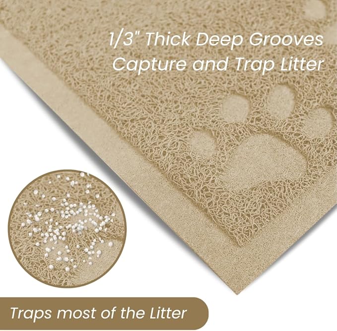 Andalus Small Cat Litter Mat, Pack of 1 - Waterproof, Non-Slip & Easy to Clean Cat Litter Box Mat for Extra Efficient Pet Litter-Trapping, Beige (15.75” X 11.75”)
