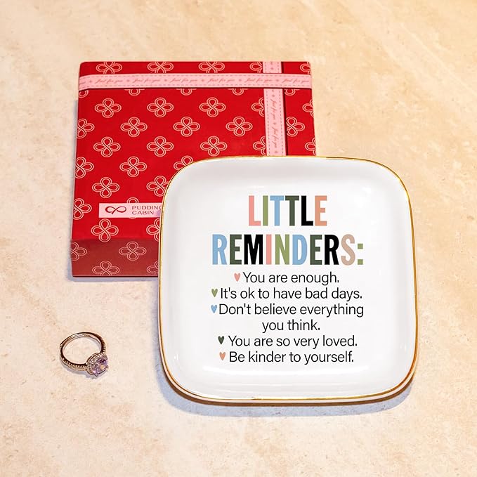 Motivational Birthday Gifts for Women – Little Reminders: You are enough... Affirmations Ring Dish, Inspirational Quote Jewelry Tray Gifts For Friends,Besties,Coworkers Employee Appreciation Gift