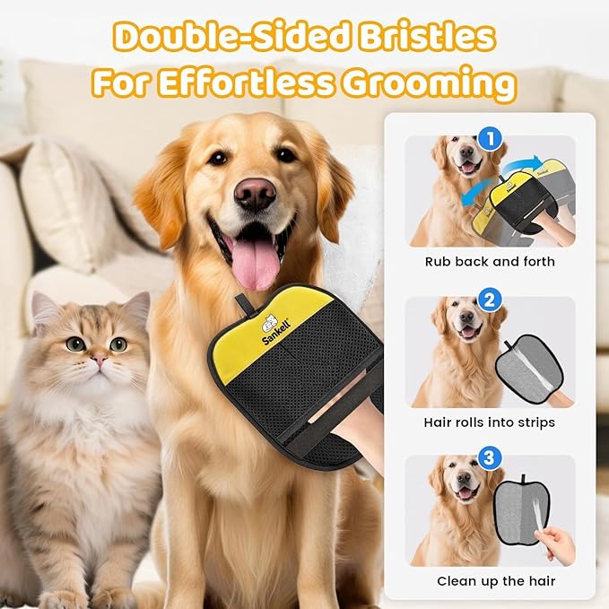 Pet Hair Removal Glove for Dogs & Cats, Upgraded Reusable Electrostatic Pet Hair Remover Glove, Magic Brush Mitt Tool for Couch, Furniture, Bed, Clothing, Carpet, Car Seat