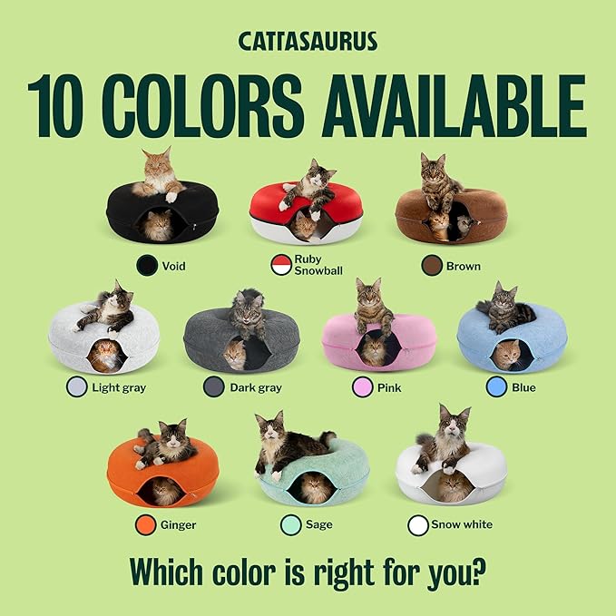 Cattasaurus Peekaboo Cat Cave, Extra Spacious for Multiple & Large Cats 12+ lbs, Scratch Detachable Cat Beds for Indoor Cats, Washable Tunnel Bed, Comfy Donut Tunnel (Ruby Snowball, Jumbo)
