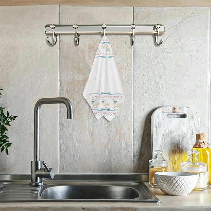 Lovdazzles Adorable Duck Kitchen Towels, Rustic Flower Decorative Absorbent Microfiber Dish Cloth Tea Towel, Coquette Bow Waffle Soft Hand Towels for Kitchen Home Bathroom Kitchen Decor, Duck Gifts