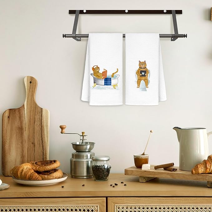 Jvpke Funny Cat Towel for Bathroom Set of 2 - Orange Cat Decor, Cat Funny Hand Towels for Bathroom Kitchen, Cat Towels for Cat Lovers, Cat Bathroom Decor, Orange Cat Gifts for Women Cat Lovers, 16x24