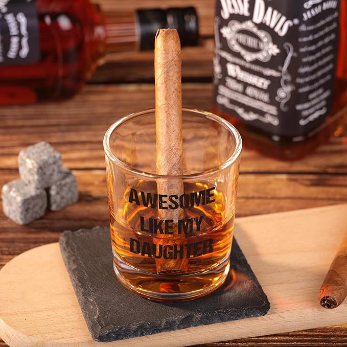 Ithmahco Awesome Like My Daughter Whiskey Glass - Funny Girl Dad Gifts, Funny Whiskey Glass White Elephant Gifts for Dad from Daughter, New Girl Dads Christmas Bourbon Glass Gag Gift