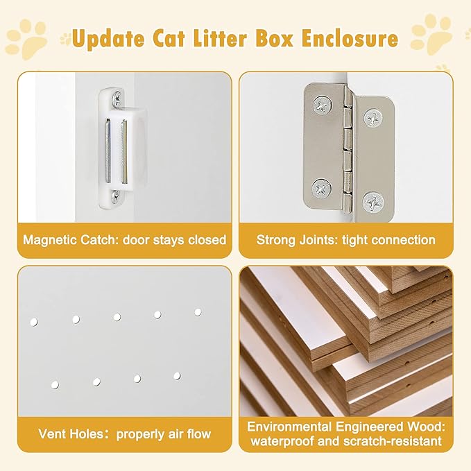 Litter Box Enclosure Cat Litter Box Furniture Hidden Litter Box Furniture Indoor Box Cabinet Cat House Side Table Nightstand (White)