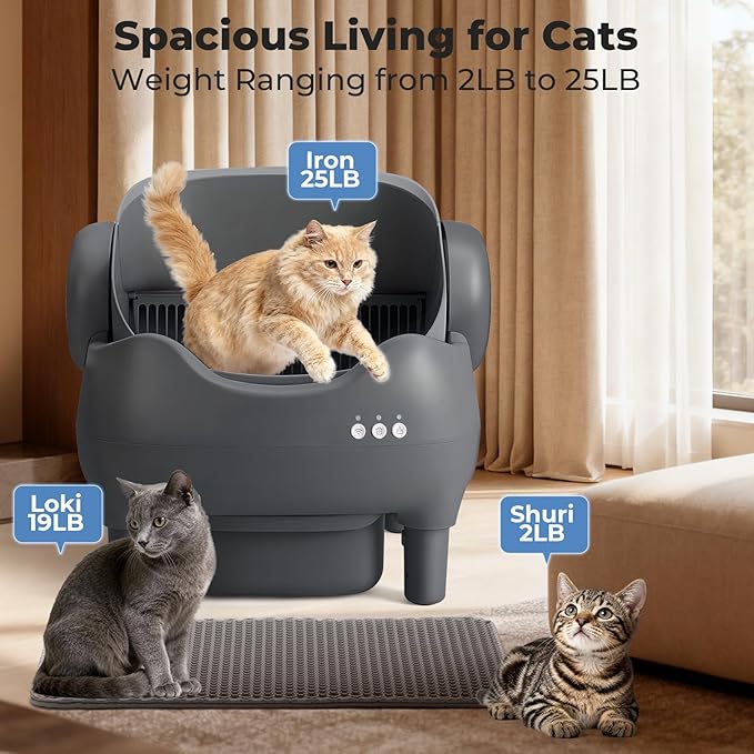 Automatic Self Cleaning Cat Litter Box: Scoop Free Litter Box with APP Control, Large Capacity for Multiple Cats, Odor Control, Ultra Quiet, Smart Safety Sensors