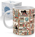 Cat Book Coffee Mug Gifts for Book Lovers Readers, Library Bookshelf Cup for Librarian Bibliophile, Bookworm Club Gifts for Friends - Reading Writer Women Black Coffee Cup 11oz
