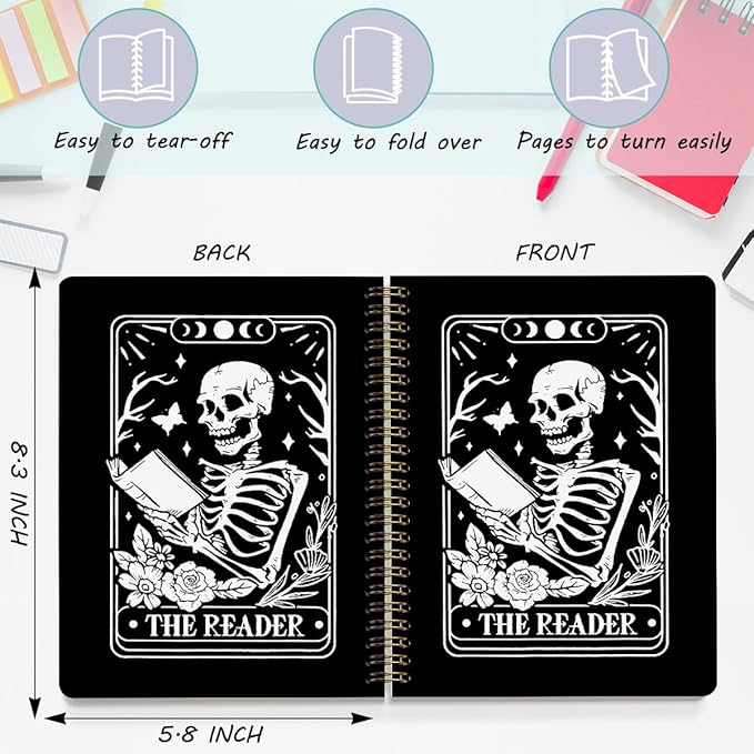 2 Packs the Reader Goth Tarot Spiral Notebook Gothic Tarot Cards Notebook Journal Gifts for Women Teacher Friend Teens College Ruled Journals for Writing Journaling Notebooks Office Classroom Supplies