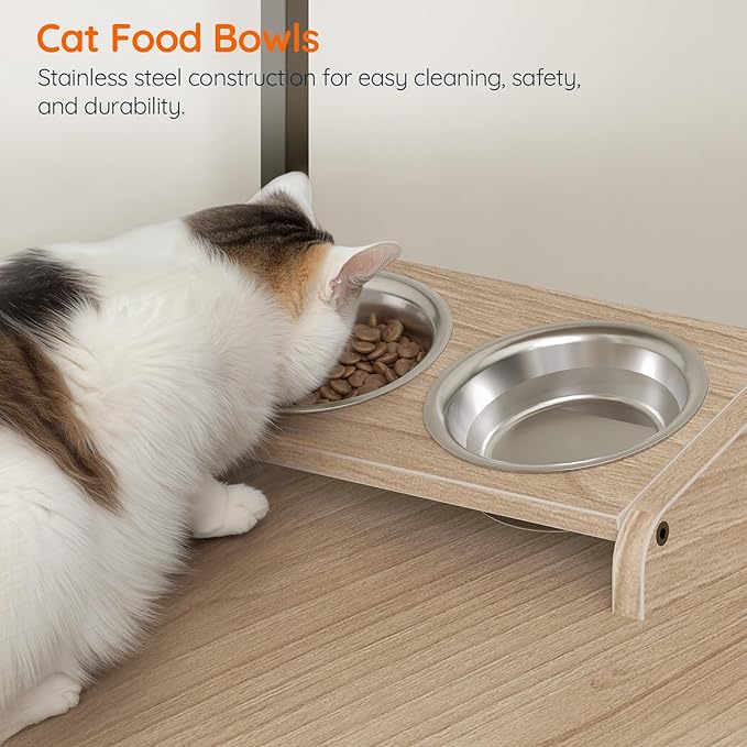 HOOBRO Cat Automatic Litter Box Enclosure Furniture, 30.5" L x 26.8" W x 61" H, Hidden Robotic Litter Box Cabinet, Dog-Proof Shelf with Charging Station, Scratching Mat, Bowls, Natural NL68UMZ03