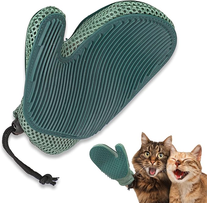 2 in 1 Cat Fur Glove & Pet Hair Remover Glove, Dog Grooming Glove Brush for Shedding, Massage, Efficient Pet Hair Remover Mitt for Cleaner Couch, Carpet [Blue/Single]