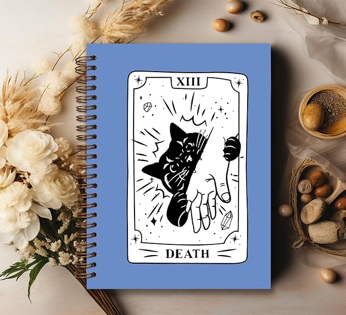 KDHTY Black Cat Tarot Card Journal Notebook,Funny Blue Notebooks for Teen Girls, Gifts for Cat Lovers,Cute Cat Diary School Notebook for Girls Women Kids,Back to School Cat Stationary,5.5 x 8.3