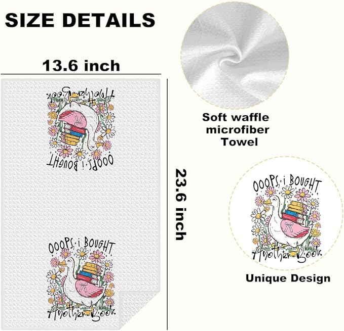 Cute Goose Kitchen Towels, I Bought Another Book Decorative Absorbent Microfiber Dish Cloth Tea Towel, Funny Waffle Soft Hand Towels for Kitchen Home Bathroom Kitchen Decor, Book Lover Gifts