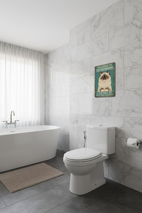 Funny Bathroom Sign Welcome to The Bathroom A Cat Will Be with You Shortly Humorous Restroom Decor Quirky Cat Lover Gift Novelty Aluminum Sign 8x12 Inches Ragdoll