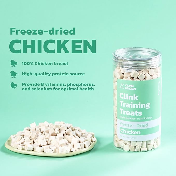 Clink Design Freeze Dried Dog Treats and Cat Treats, Single Ingredient Dog Treats, 100% Chicken Dog Training Treats, High Protein Snacks, 3.5oz