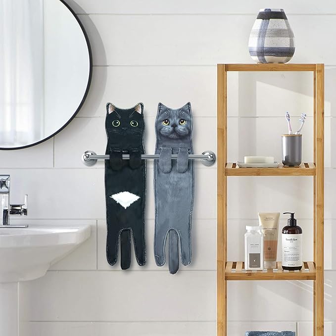 PAT JUUMG Funny Cat Hand Towels for Bathroom Kitchen Decor, Cute Decorative Hanging Face Towels, Super Absorbent Soft, Housewarming Gift, Cat Lovers Gifts for Women (PAT US-6 Pack-Towel)