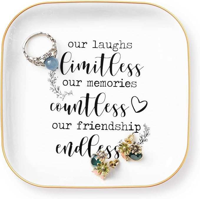 PUDDING CABIN Friendship Gifts for Women Friends Ring Dish Our laughs limitless, memories countless, friendship endless! - Mothers Day Gifts for Friends Female, Birthday Gifts For Women