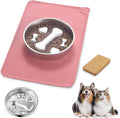 Stainless Steel Slow Feeder Dog Bowls – Non-Slip Metal Dog Bowl for Large & Medium Breeds, Puppy Puzzle Feeder – 2 Cup Capacity for Small to Big Pets – Durable Slow Feed Dog & Cat Food Dish with Mat