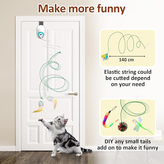 Cat Toy Feather and Mylar Crinkle Balls for Indoor Cats, Rechargeable Door Hanging Retractable Kitten String Toys,Electronic Self Play Cat Teaser Toy
