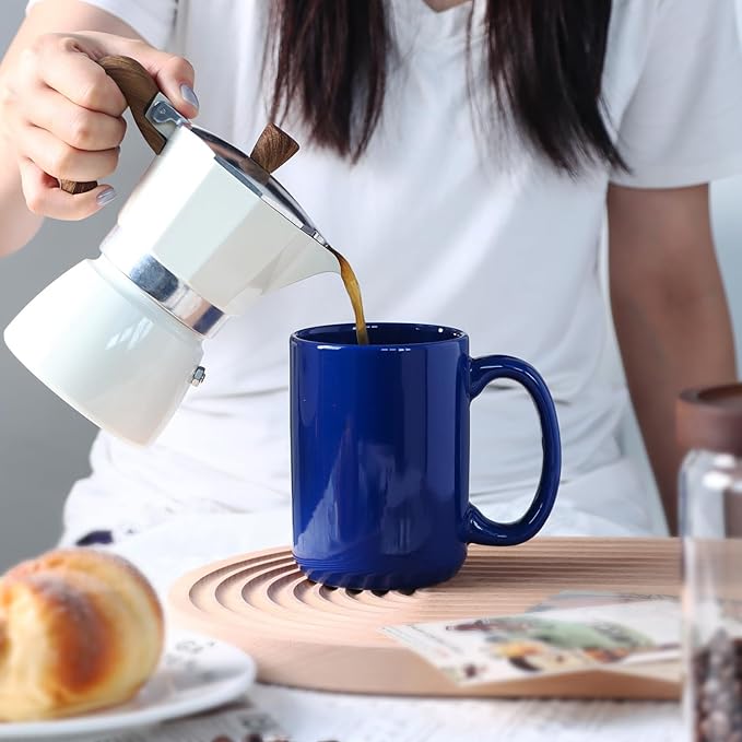 16 OZ Porcelain Coffee Mug, Classic Blank Ceramic Cup with Large Handle for Tea Latte Cappuccino, Blue