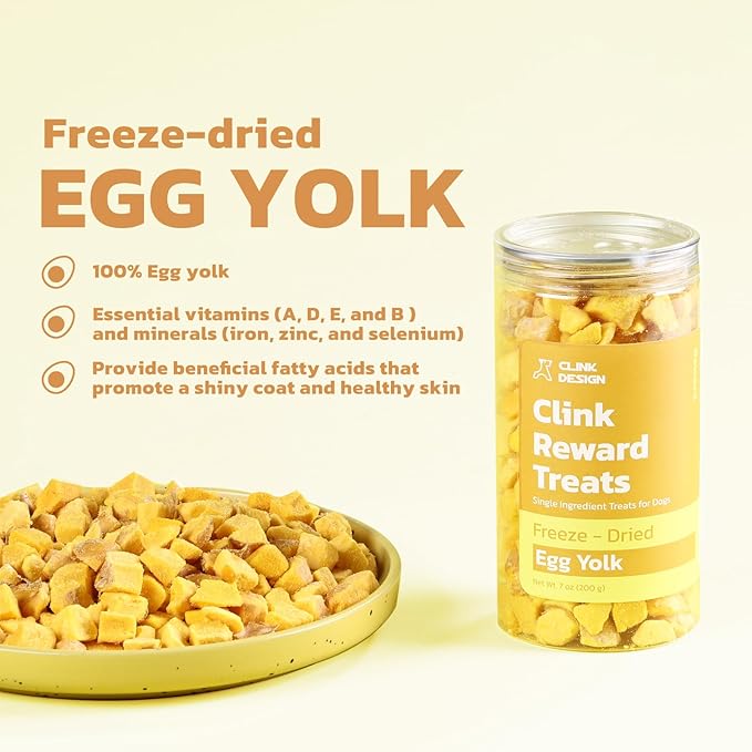 Clink Design Dog Training Treats, Training Treats for Dogs and Cats, Freeze Dried Single Ingredient Egg Yolk Snacks, 7oz