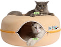 Cattasaurus Peekaboo Cat Cave Donut for Multiple & Large Cats up to 30-45 lbs, 3-in-1 Self Warming Cat Bed, Tunnel & Scratcher for Indoor Cats, Washable & Detachable Dog Bed (Pastel Macaron, Large)