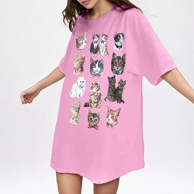 Oversized Cat Shirt Cute Graphic Tees for Women Y2k Funny Tshirts Baggy Aesthetic Shirts Cat Lover Gifts Kawaii Tops