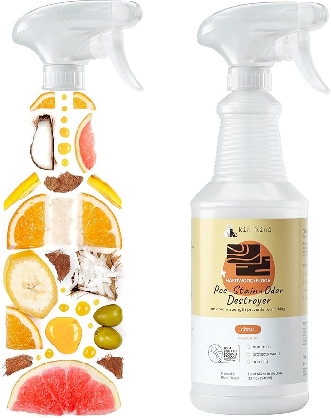 kin+kind Pee+Stain+Odor Destroyer - Hardwood+Floor - Maximum Strength - Stops Re-Marking - USDA Certified Biobased - Citrus - 32 fl oz
