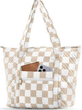 Miss Adola Quilted Tote Bag with Zipper - Laptop Tote Bag for Women, Large Capacity with Pockets for Work Teacher Travel