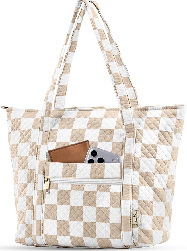 Miss Adola Quilted Tote Bag with Zipper - Laptop Tote Bag for Women, Large Capacity with Pockets for Work Teacher Travel