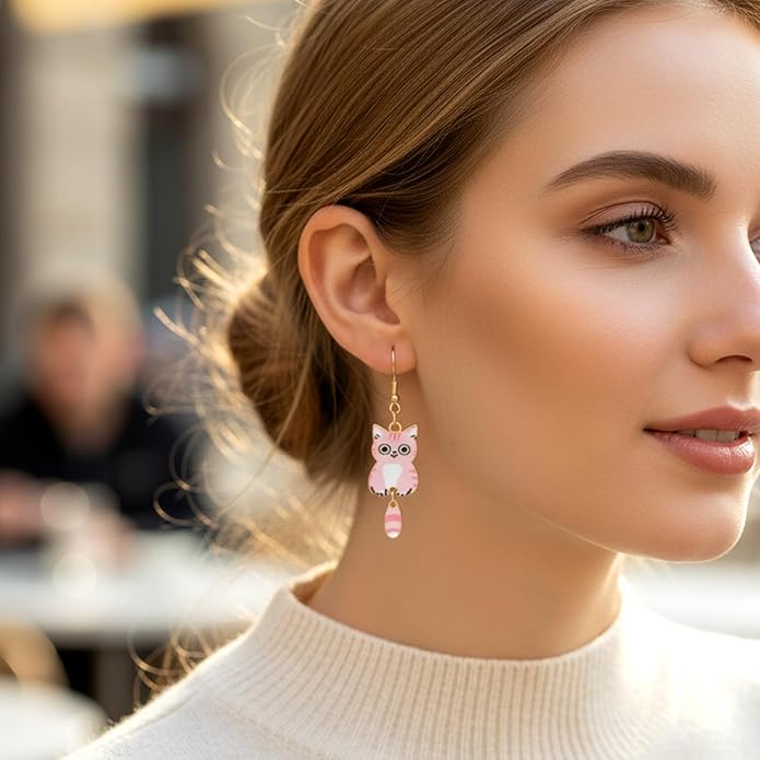 Nogeqi 6 Pairs Funny Cat Earrings for Women, Kawaii Cartoon Alloy Cute Drop Dangle Kitty Cat Earrings, Aesthetic Birthday Party Kitten Jewelry Gifts for Cats Lovers
