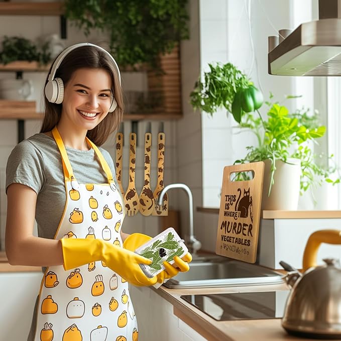 6 Pcs Cute Cat Lovers Kitchen Gifts Set for Cat Moms Dads, Funny Cutting Boards with Spoons & Sponge, Christmas Birthday Thanksgiving Housewarming Gifts for Women