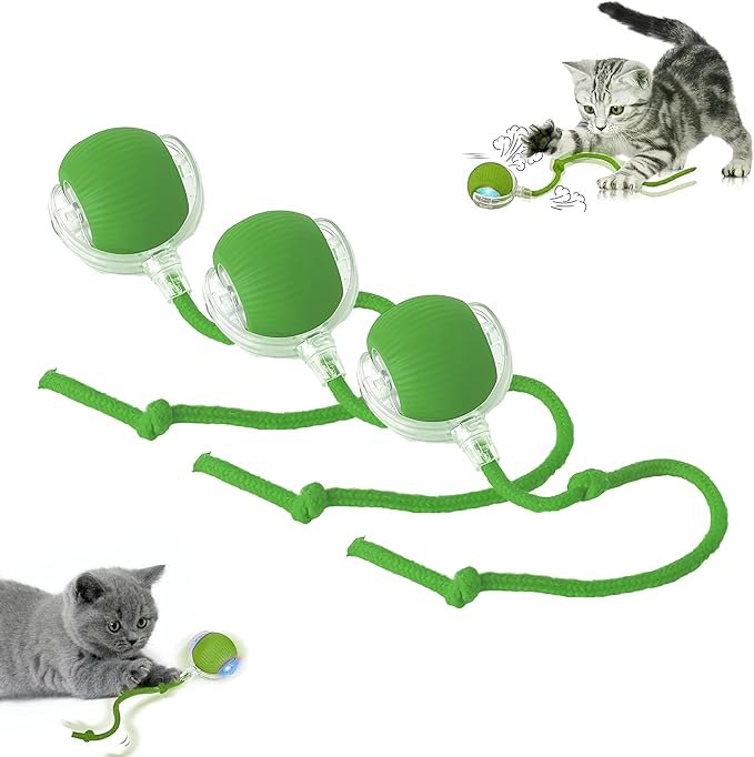 Smart Automatic Rolling Pet Ball, Interactive Electric Toy with Smart Sensor & Auto-Dodging, 6 Hours Playtime Rechargeable for Dogs & Cats (Green,3pcs)