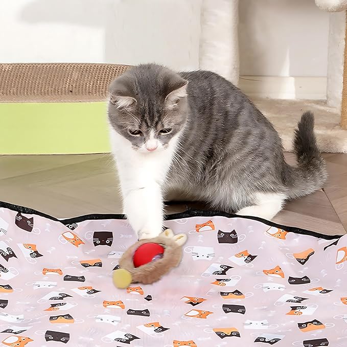 Interactive Cat Toys with Fast Rolling Cat Ball in Pouch, Rechargeable Smart Motion Hunting Toy, Activated Moving Ball Hide and Seek Exercise Game for Indoor Bored Cats Stress Relief